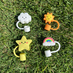 Straw Cover Cap for Stanley Cup, 4pcs 0.4in 10mm Diameter Reusable Dust-Proof Straw Topper Compatible with Simple Modern and Tumbler with Lid and Straws (4pcs sky set)