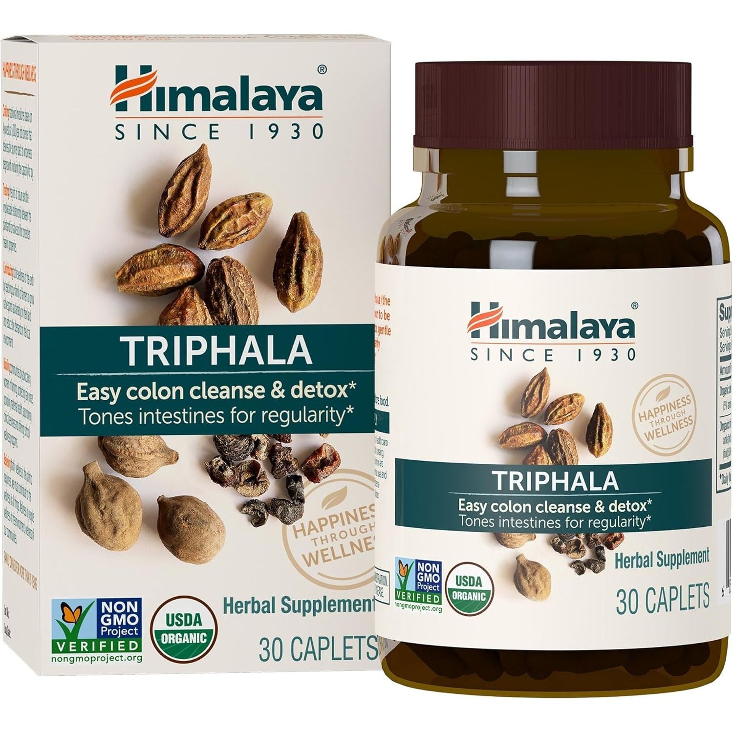 Buy now Himalaya Organic Triphala, 2 Month Supply, for Colon Cleanse, Detox & Occasional Constipation, USDA Certified Organic, Non-GMO, Gluten-Free, Extract & Powder Herbal Supplement, 688 mg, 60 Caplets 30 Count (Pack of 1) at indiglob india
