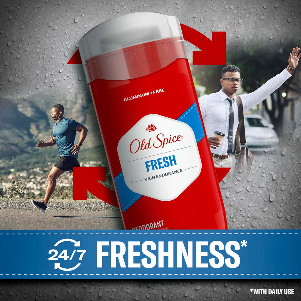Old Spice Aluminum Free Deodorant for Men, High Endurance, 24/7 Lasting Freshness & Long Lasting Scent, 24/7 Advanced Sweat & Odor Protection, Fresh Scent, 3.0 oz (Pack of 2)
