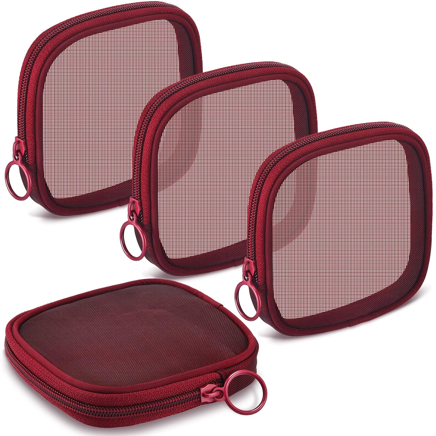 Buy now Weewooday 4 Pcs Mesh Makeup Bag Mesh Cosmetic Bag Travel Toiletry Pouch with Zipper Mini Makeup Cosmetic Purse for Daily Accessory(Small,Black) Small Wine Red at indiglob india
