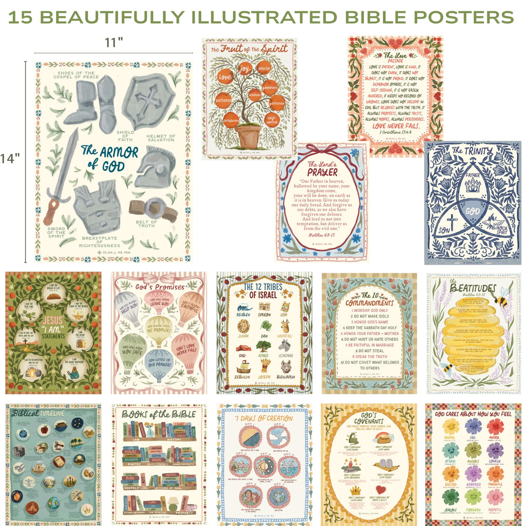 Mr. Pen- Bible Posters, 15pc, Hand Drawn, 14x11 inch, Laminated