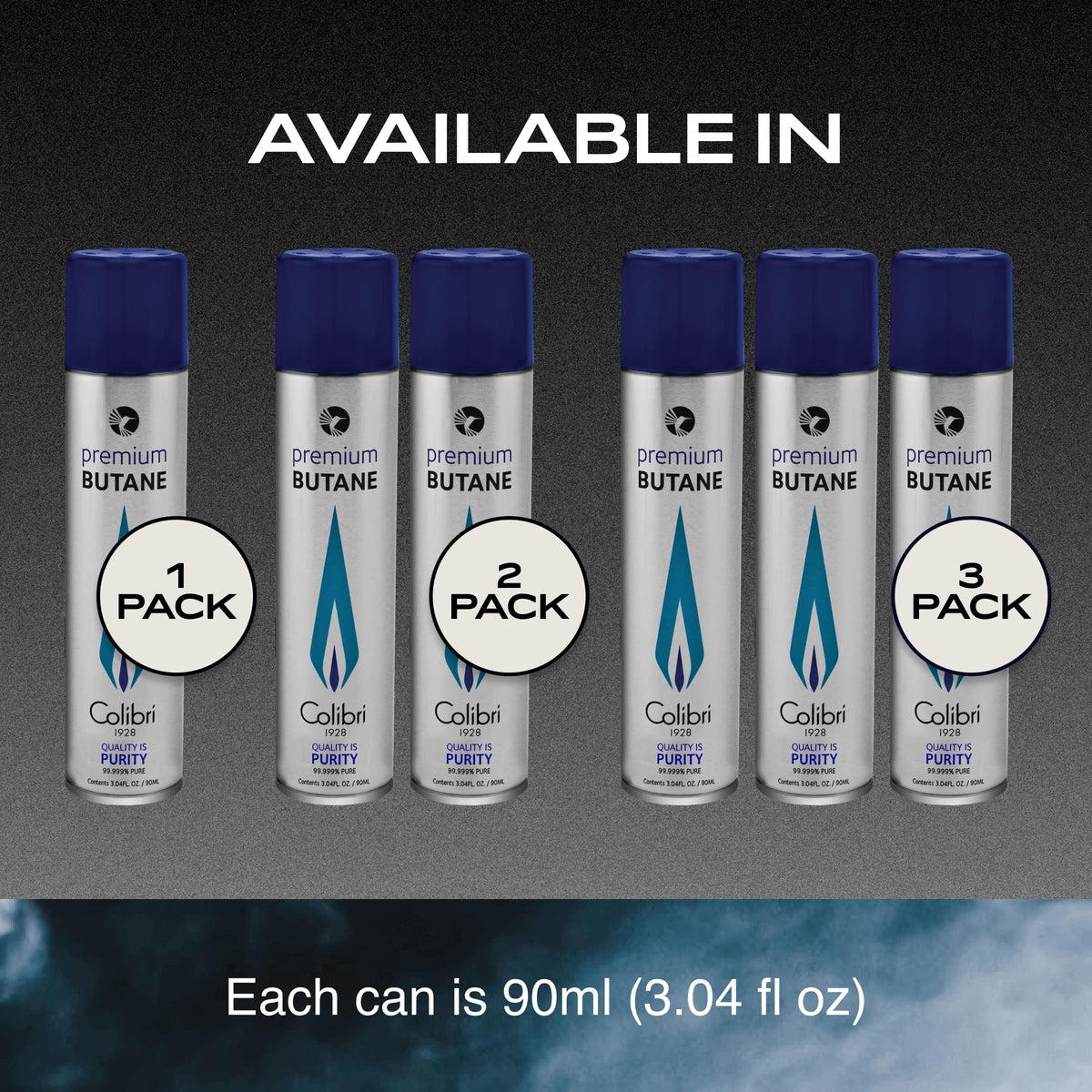 Colibri Premium Butane Fuel Refill for Lighters, Butane Torch Replacement Canisters, 99.999% Pure Butane Refill Fluid for Lighters, 90ml (3.04fl oz) Cans, Pack of 3