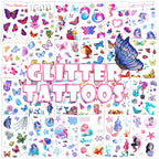 Konsait Glitter Temporary Tattoos for Kids, 24 Sheets Butterfly Mermaid Fairy Flowers Tattoo Stickers, Waterproof Fake Tattoos for Birthday Favors, Goodie Bags Stuffers & Party Accesorries