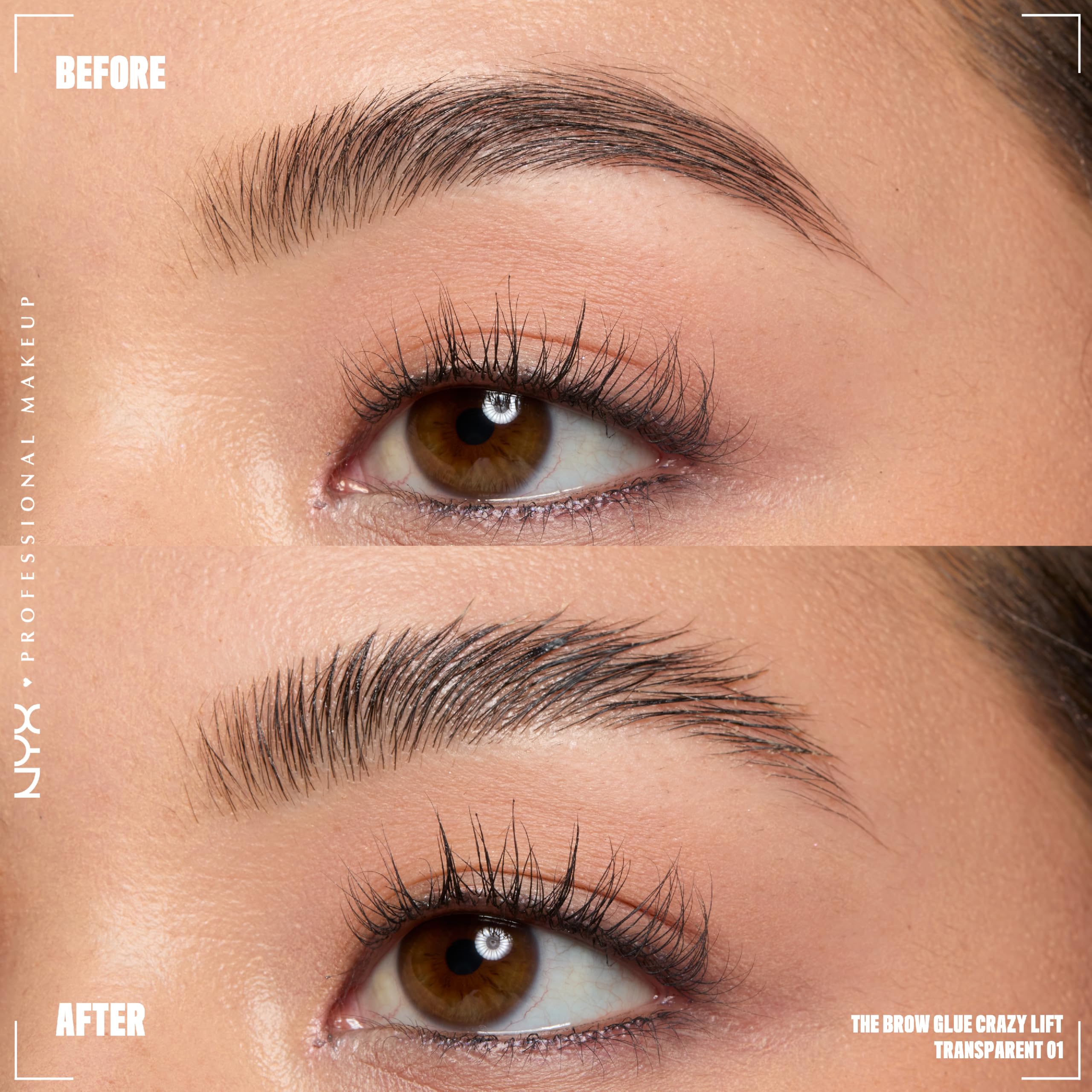 NYX PROFESSIONAL MAKEUP The Brow Glue Crazy Lift, Brow Lamination Gel with 16HR Strong Hold & Built-In Styling Comb - Clear Eyebrow Gel