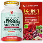 PurePremium Blood Pressure Supplements with Hawthorn Berry, Hibiscus - 90ct | Garlic & Vitamin B12 - Nitric Oxide Supplement for Normal Heart Health, Circulation Health & Blood Pressure Support, USA Made