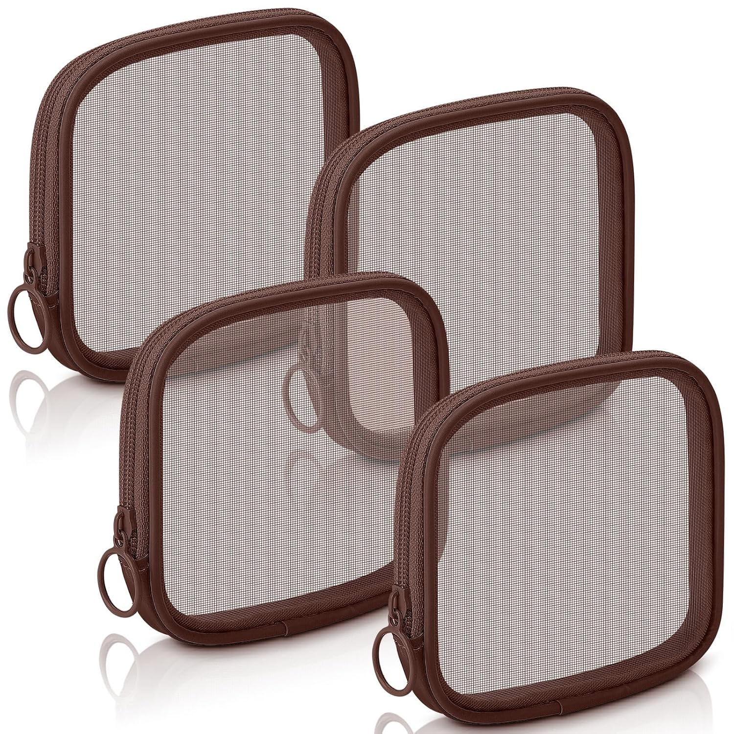 Buy now Weewooday 4 Pcs Mesh Makeup Bag Mesh Cosmetic Bag Travel Toiletry Pouch with Zipper Mini Makeup Cosmetic Purse for Daily Accessory(Small,Black) Small Brown at indiglob india