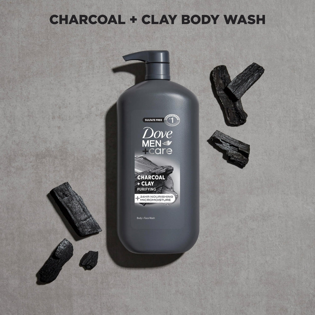 DOVE MEN + CARE Body and Face Scrub, Charcoal Body Wash, 30 oz | For rough skin, Helps exfoliate and hydrate, With charcoal + clay scrub, For daily showers, Micro moisture care