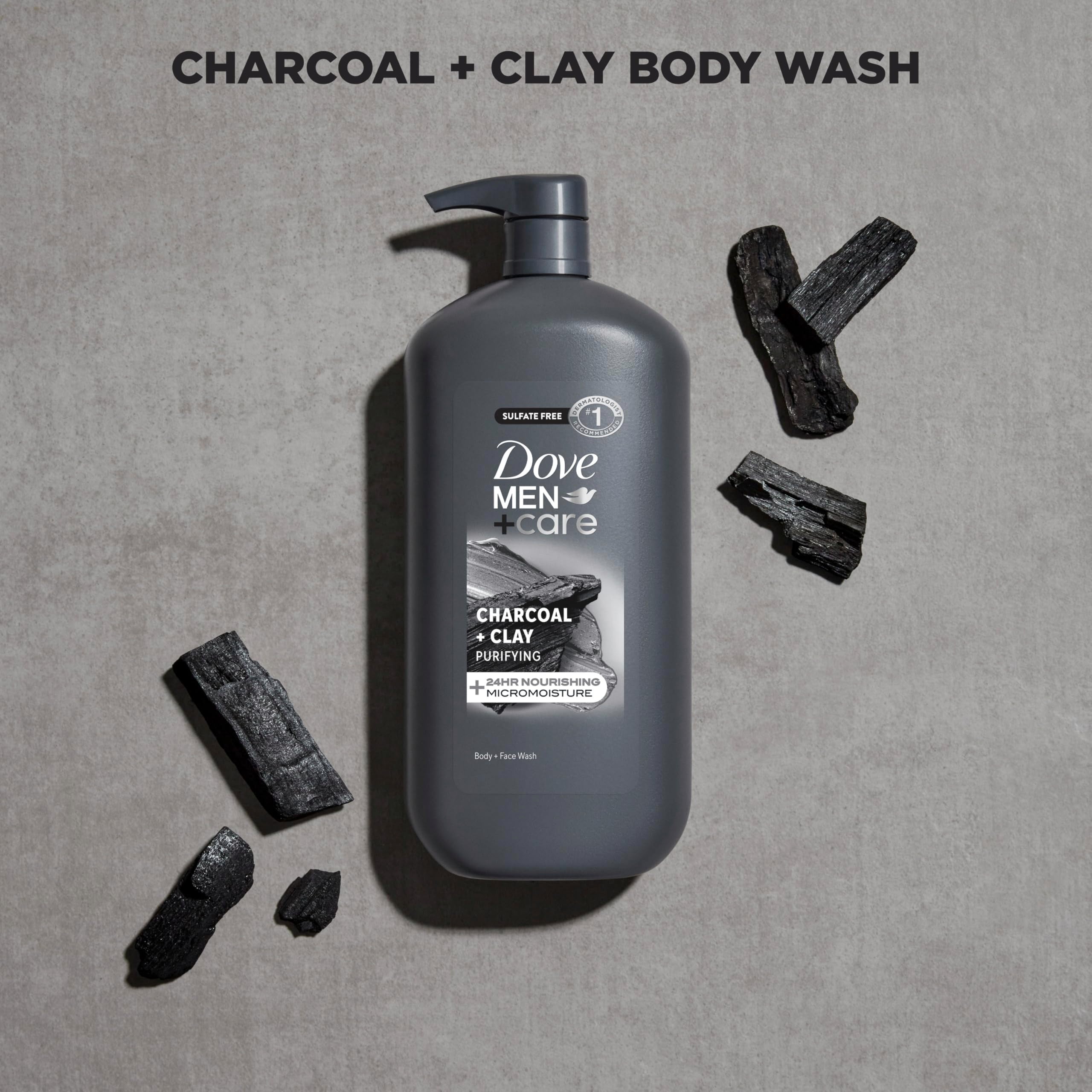 DOVE MEN + CARE Body and Face Scrub, Charcoal Body Wash, 30 oz | For rough skin, Helps exfoliate and hydrate, With charcoal + clay scrub, For daily showers, Micro moisture care