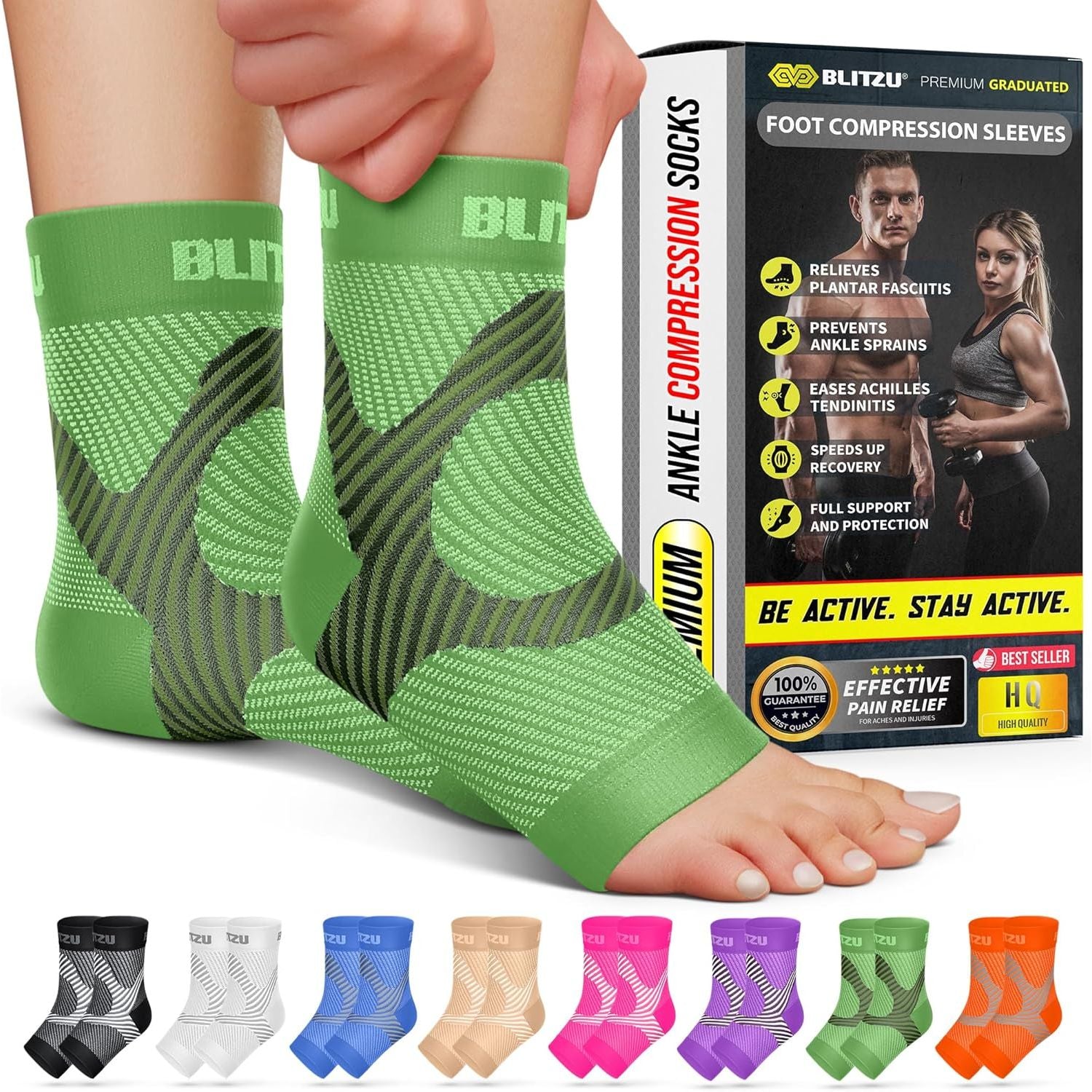 Buy now BLITZU Foot Compression Sleeve Plantar Fasciitis Relief Socks Women Ankle Sleeve Support Foot Support for Pain Compression Socks Black XXL Large X-Large (1 Pair) Green at indiglob india
