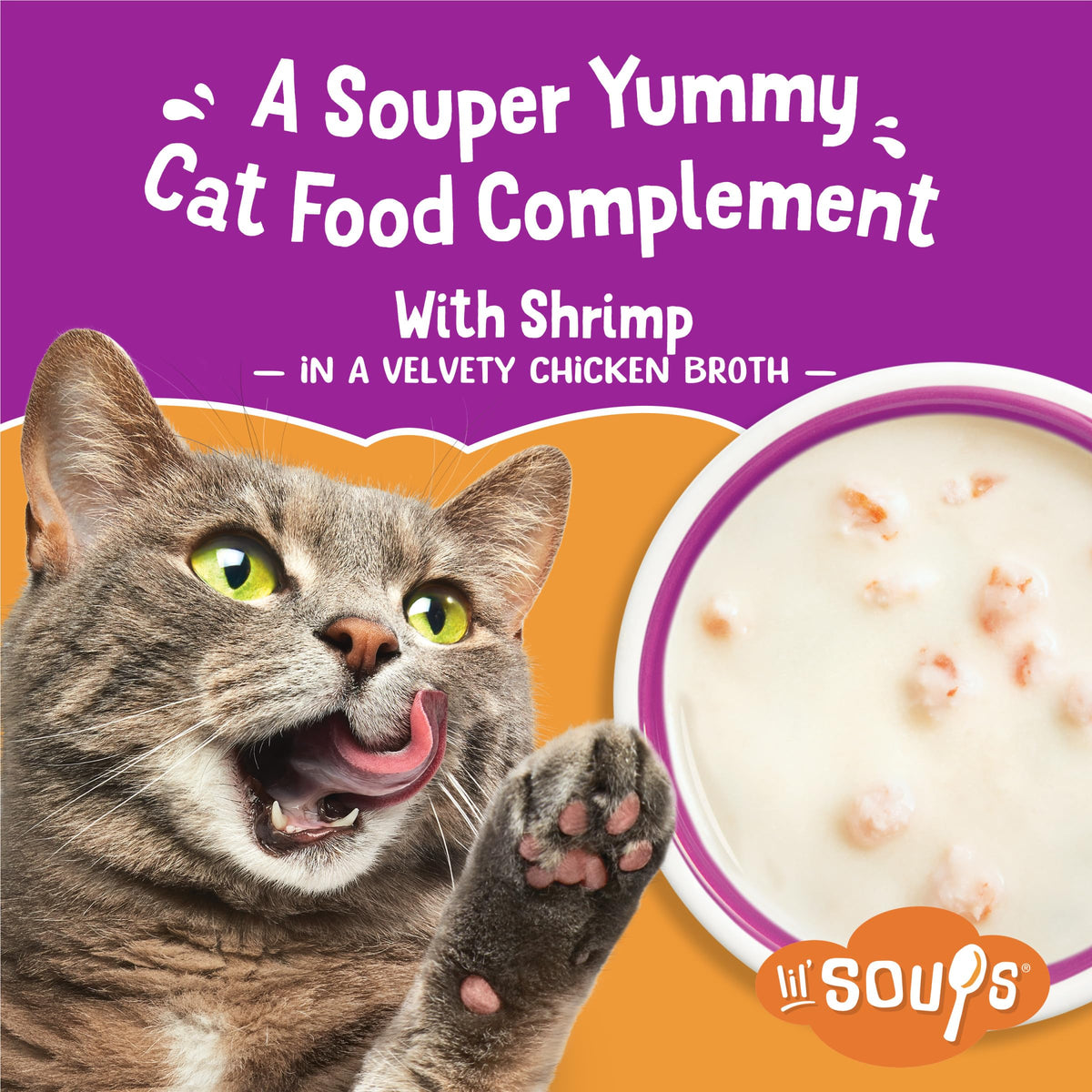 Purina Friskies Lil Soups Cat Food Topper, Shrimp, 8 Count, 1.2 oz Cups