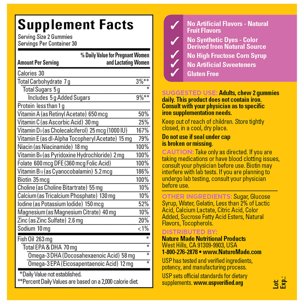 Nature Made Prenatal Gummies with DHA and Folic Acid, 60 Gummies | Prenatal Vitamins for Women for Daily Nutritional Support, With Folic Acid and 15 Other Nutrients, Gluten Free, 30 Day Supply