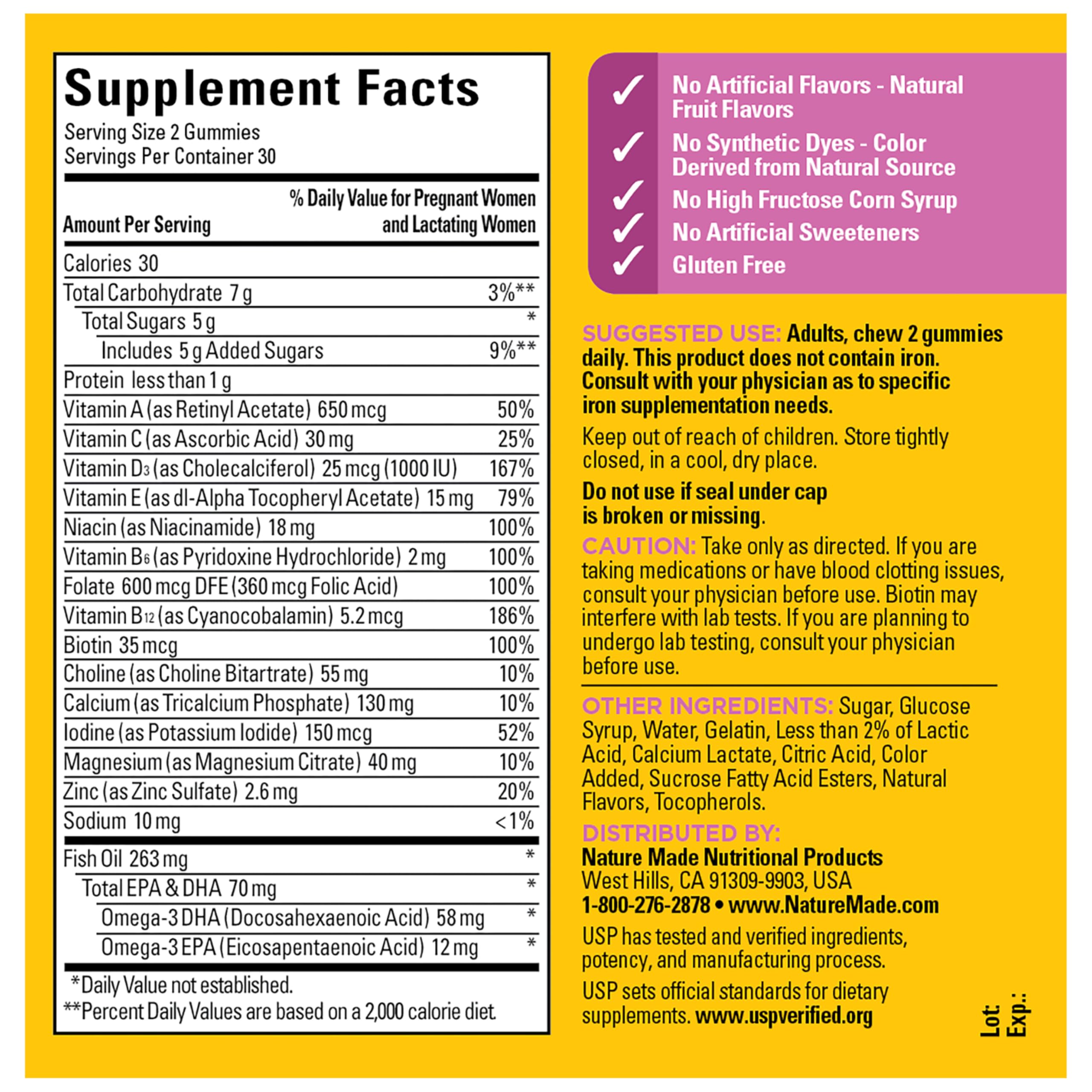 Nature Made Prenatal Gummies with DHA and Folic Acid, 60 Gummies | Prenatal Vitamins for Women for Daily Nutritional Support, With Folic Acid and 15 Other Nutrients, Gluten Free, 30 Day Supply