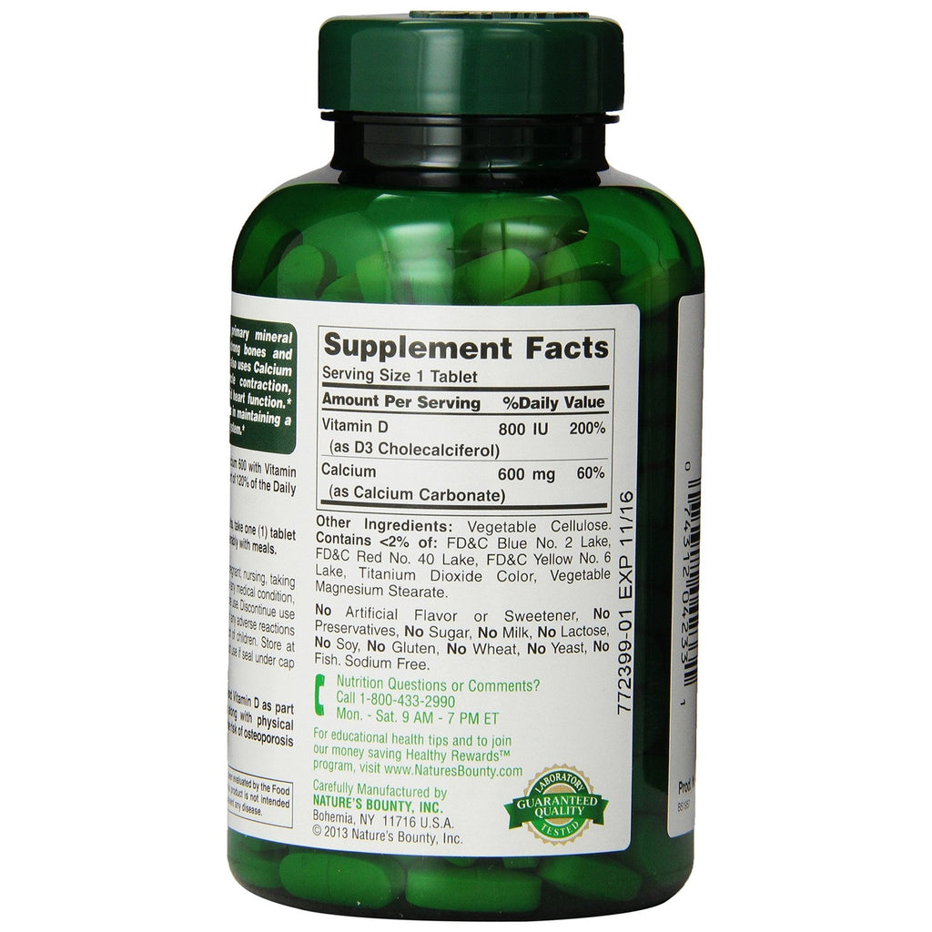 Nature's Bounty High Potency Calcium 600 + D Tablets - 0250ct, 1.17 Bottles (Pack of 2)