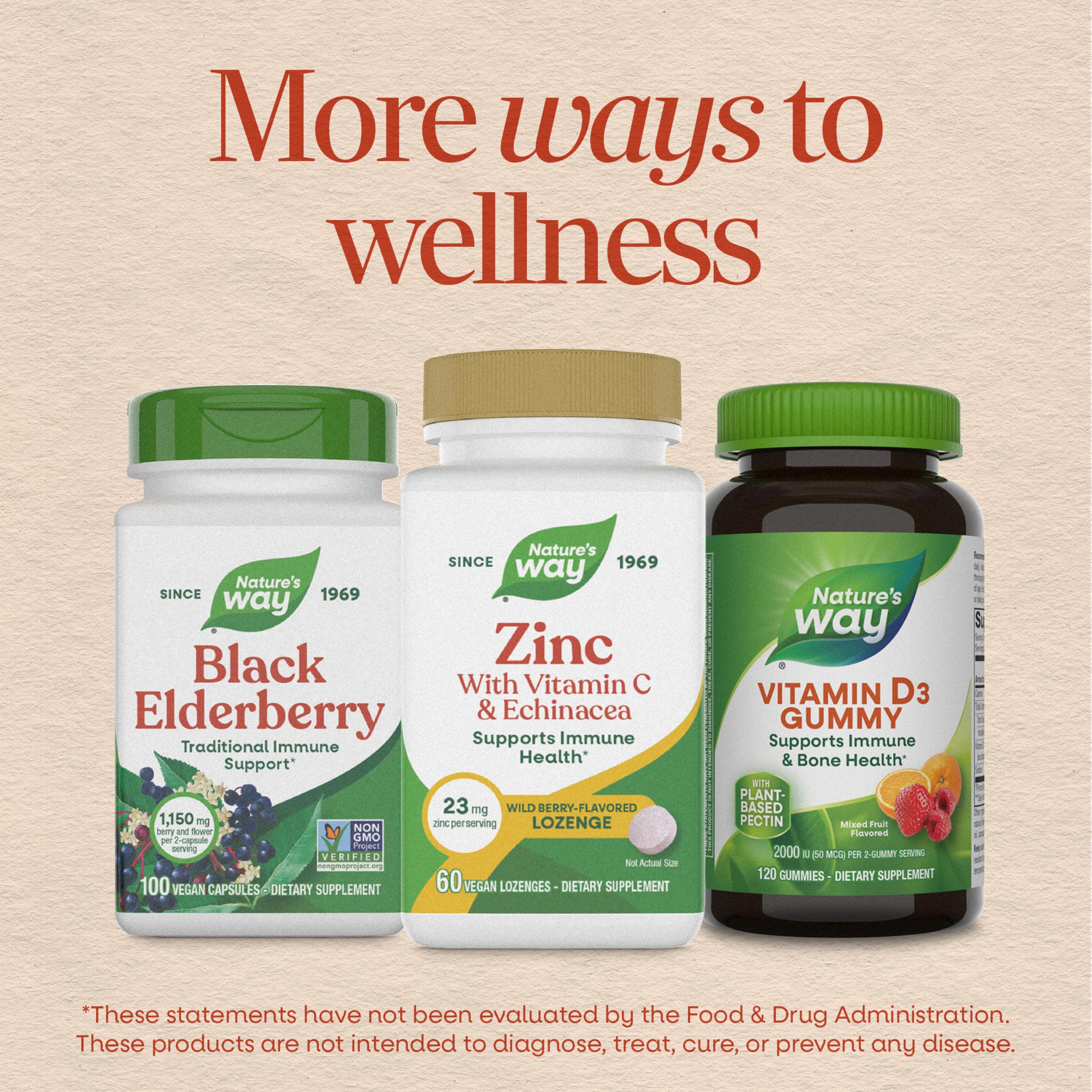 Nature's Way Zinc Lozenges with Vitamin C & Echinacea, Wild Berry, 60 ct | Zinc Supplements for Men and Women, Convenient Lozenge Supports Immune Health and Function*, Vegan, Wild Berry Flavored