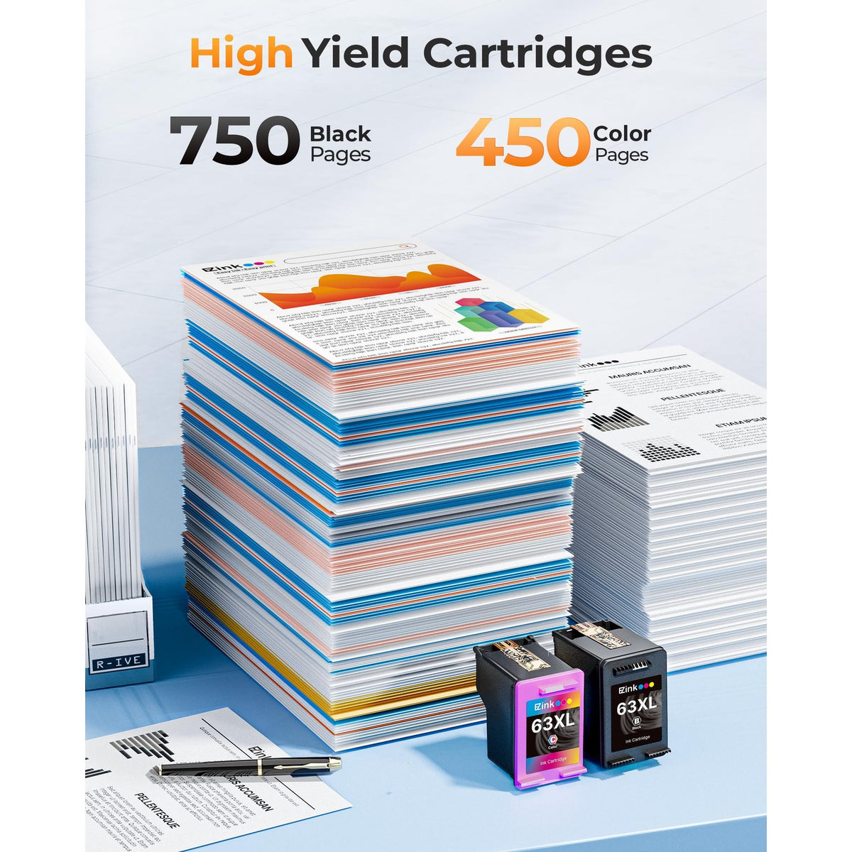 63XL Ink Cartridges Black and Color Replacement for HP Ink 63 XL Combo Pack