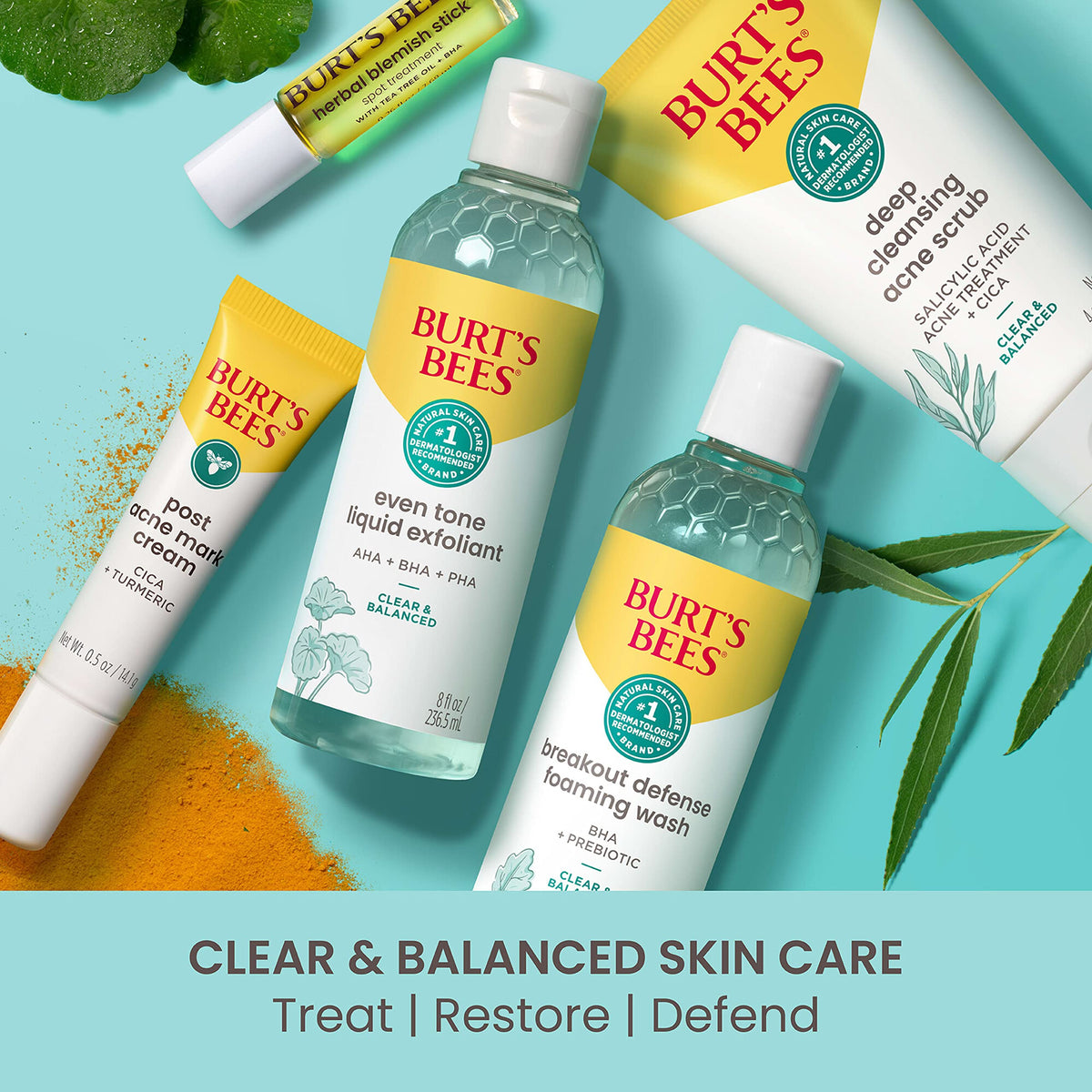 Burt's Bees Herbal Blemish Stick, 0.26 Fl Oz (Pack of 2), Tea Tree Oil Infused, Soothing, Exfoliating, Cleansing, Unisex