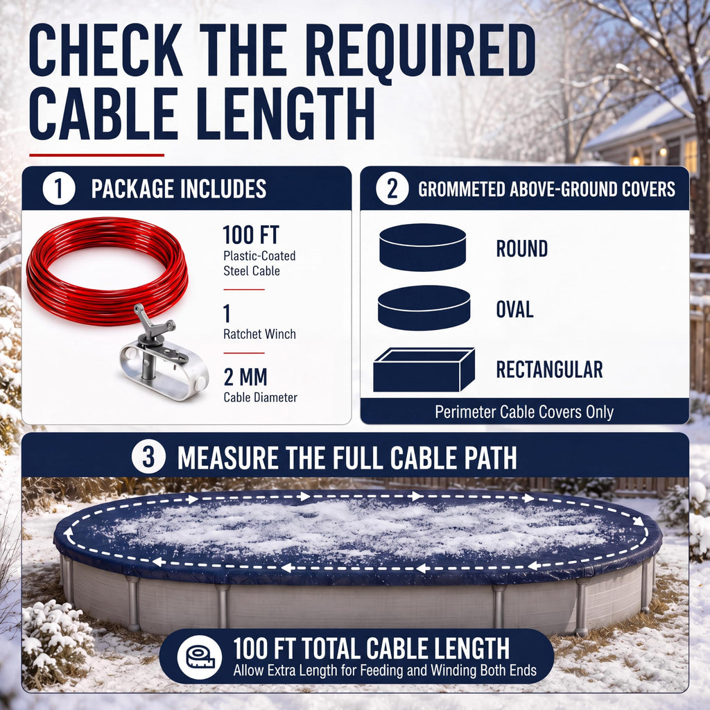 Pool Cover Cable and Winch Kit, 100 ft for Above-Ground Pool Covers