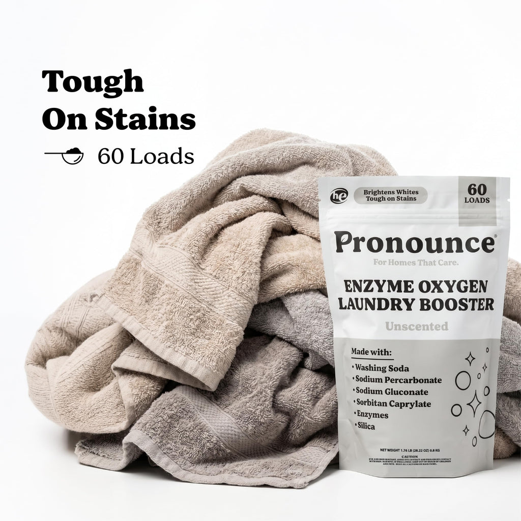 Pronounce Enzyme Oxygen Laundry Booster - Brightens White & Tough on Stains, Fights Odor. Enzyme Stain Fighter, Cleaner Ingredients, Fragrance Free - Ultra Concentrated, HE - 60 Loads (Unscented)