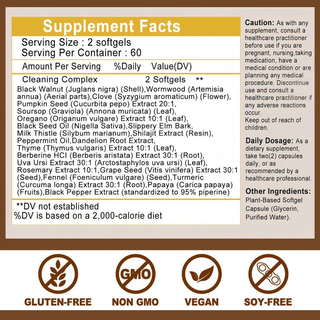 Wormwood Black Walnut Cleanse for Humans - High Absorption Wormwood Black Walnut Cloves Softgels for Digestive Cleanse Detox - Soursop Pumpkin Seed Oil of Oregano Turmeric Berberine - Non-GMO