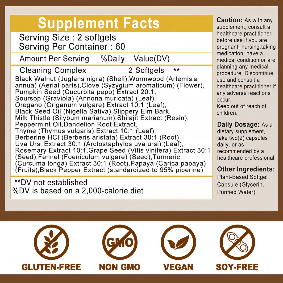 Wormwood Black Walnut Cleanse for Humans - High Absorption Wormwood Black Walnut Cloves Softgels for Digestive Cleanse Detox - Soursop Pumpkin Seed Oil of Oregano Turmeric Berberine - Non-GMO
