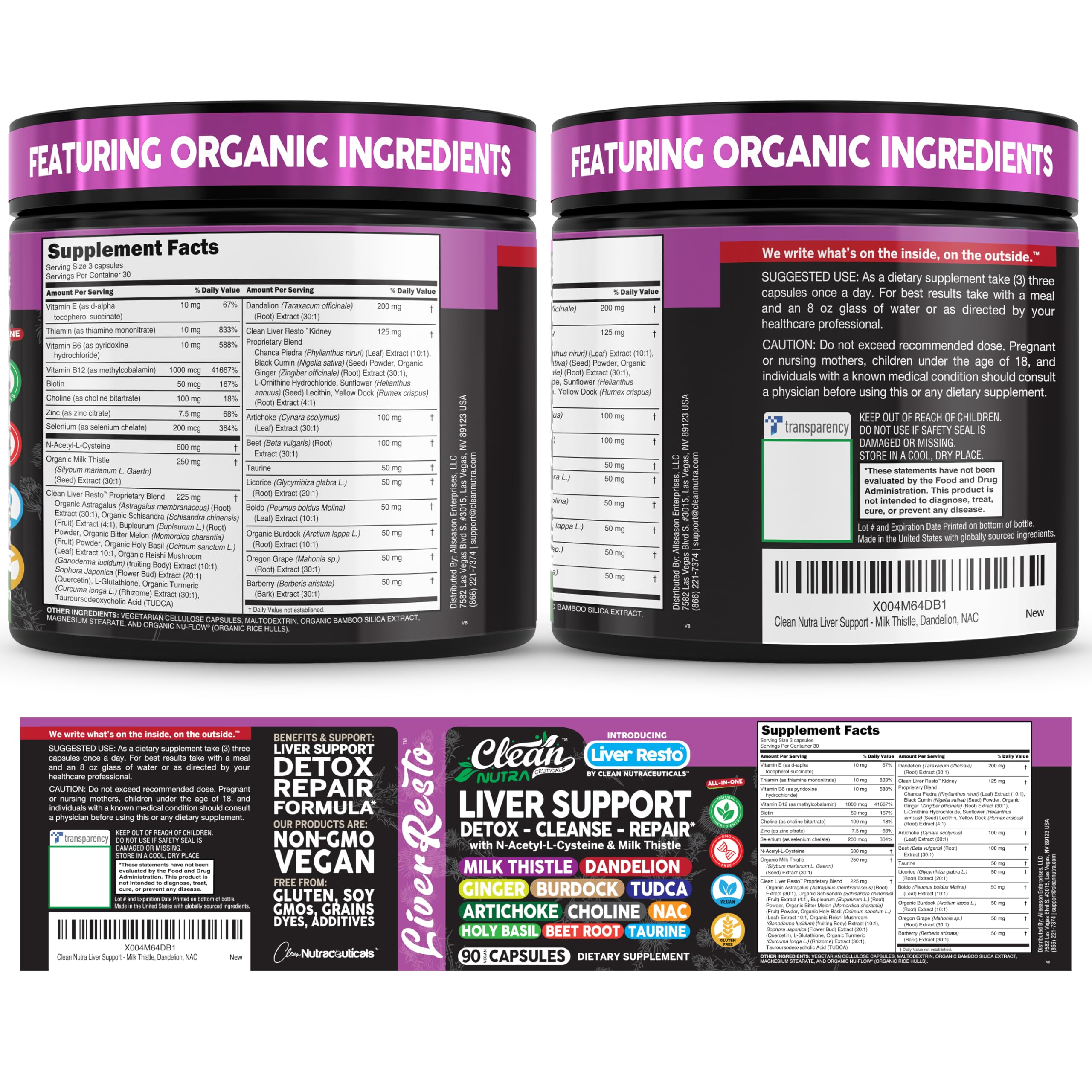 Clean Nutraceuticals Liver Cleanse Detox & Repair | Milk Thistle Supplement + NAC, TUDCA, Dandelion Root, Artichoke, Choline, Ginger, Beet Root, Burdock, Taurine, Liver Support 90 Capsules