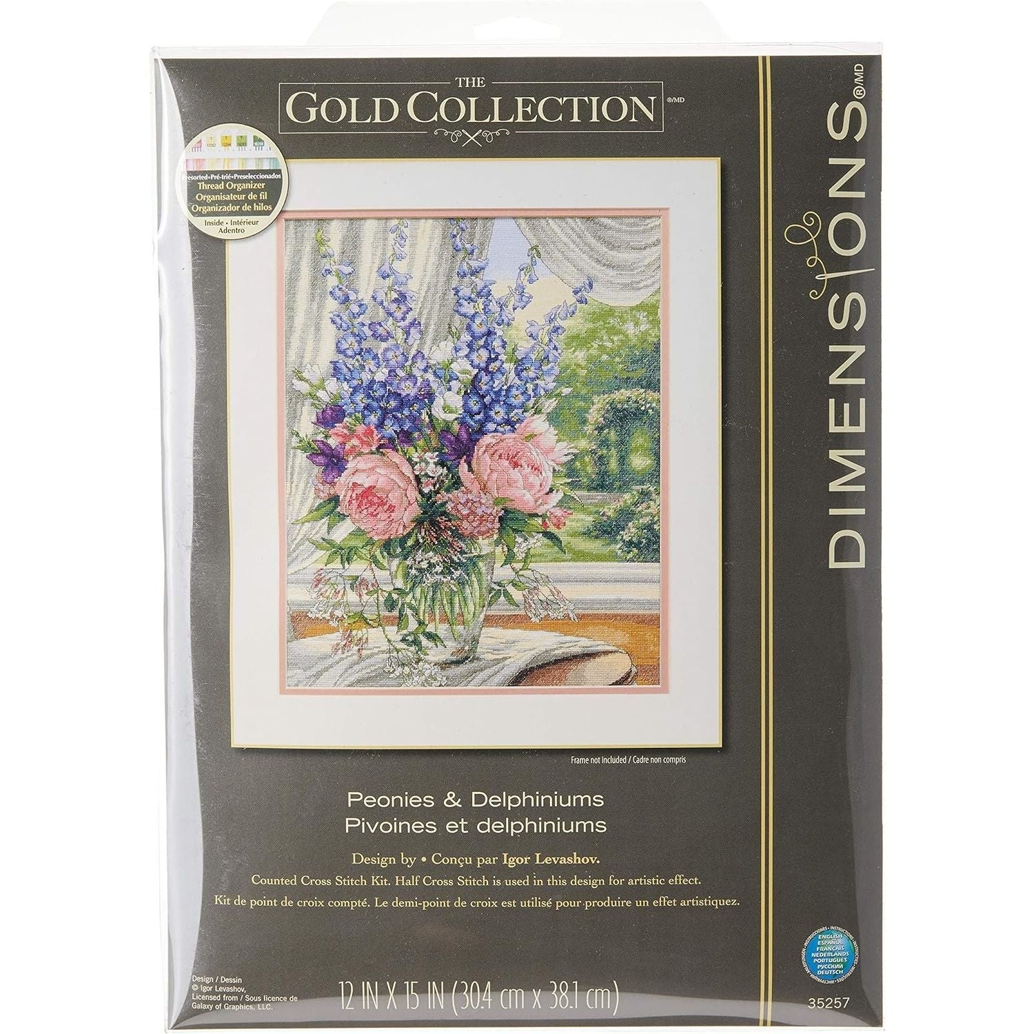 Buy now Dimensions Gold Collection Counted Cross Stitch Kit, Parrot Tulips, 14 Count Black Aida, 12'' x 15'' Peonies And Delphiniums at indiglob india