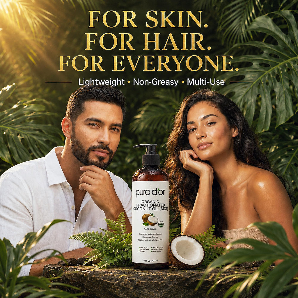 PURA D'OR ORGANIC Fractionated Coconut Oil MCT Skin Hair Massage, 16oz