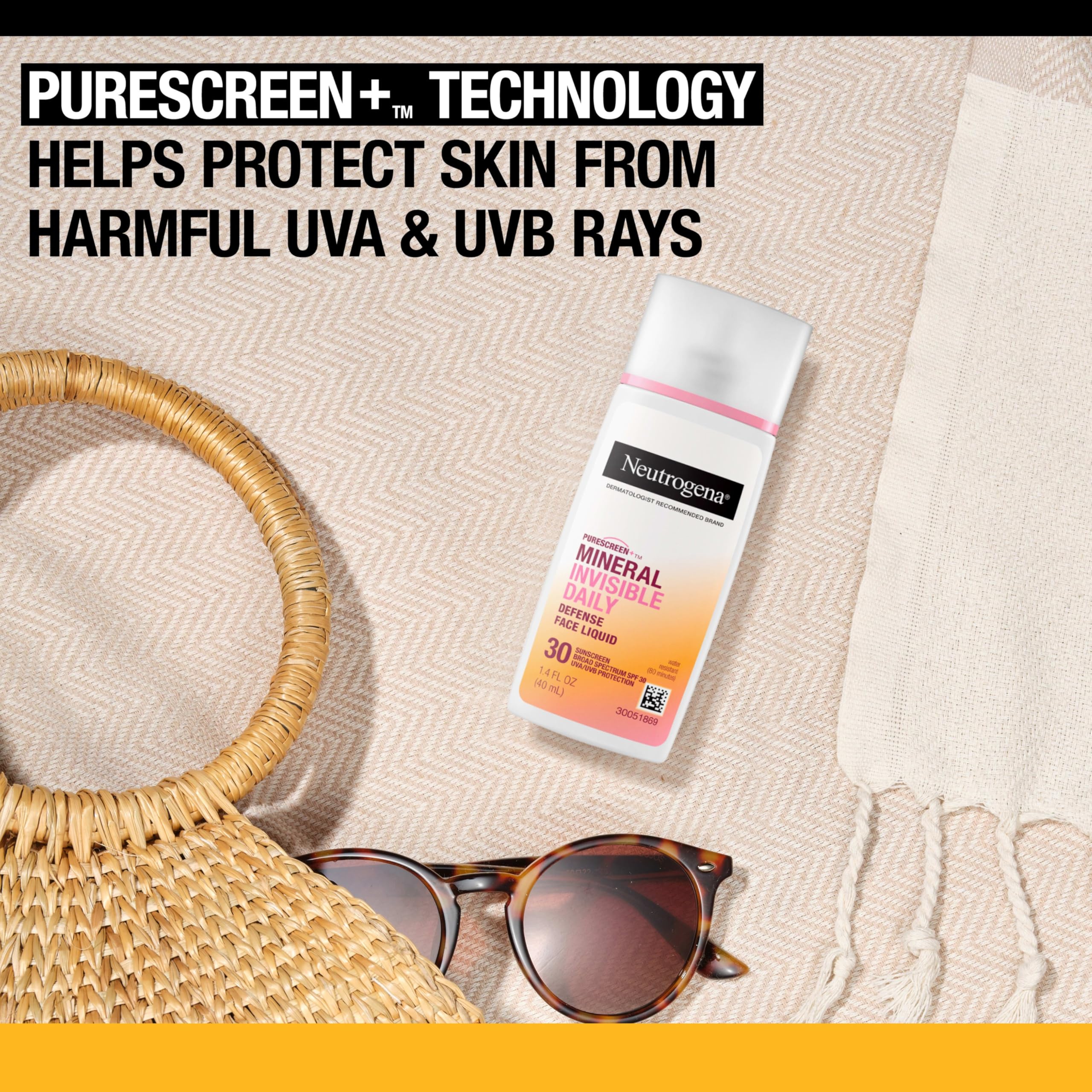 Buy now Neutrogena Purescreen+ Invisible Daily Defense Mineral Sunscreen for Face with SPF 30, Broad Spectrum Mineral Sunscreen with Vitamin E, Water Resistant, Fragrance-Free, 1.4 fl. oz at indiglob india