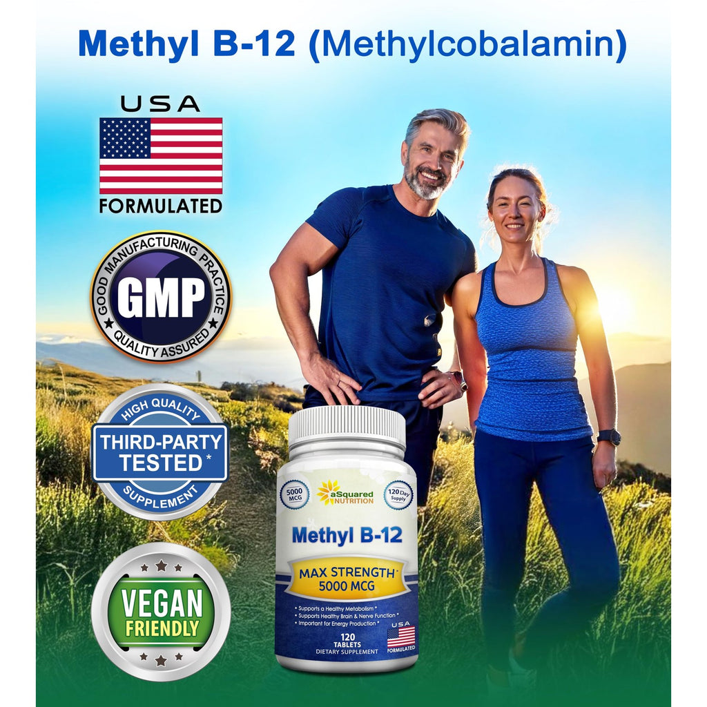 Vitamin B12 - 5000 MCG Supplement with Methylcobalamin (Methyl B-12) - 120 | Max Strength B12 Vitamins - 120 Tablets - Methylated Vit B 12 Support for Men & Women - Help Boost Energy & Brain Health