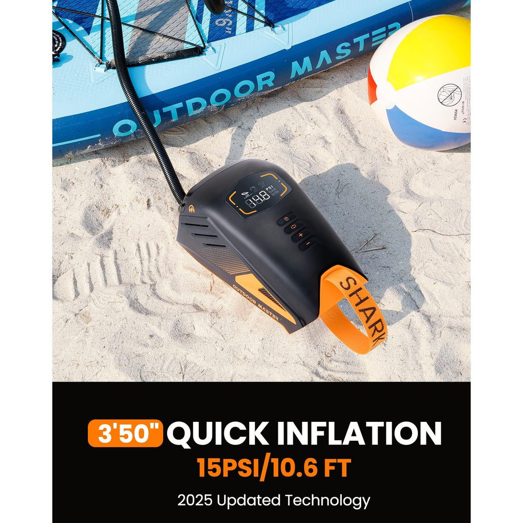OutdoorMaster Shark 3 Paddle Board Pump Electric 74Wh- 3'50" Fast Inflation