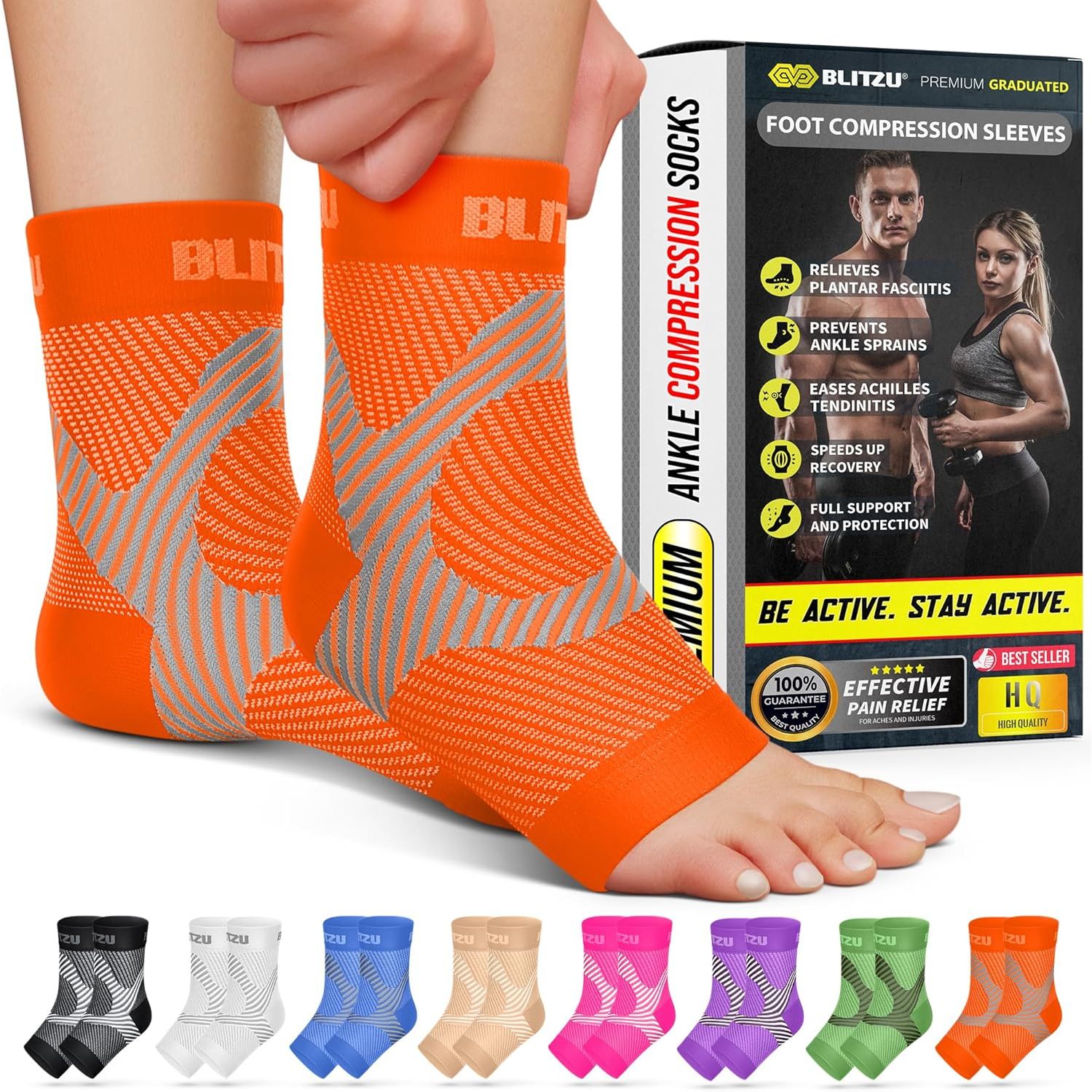 Buy now BLITZU Foot Compression Sleeve Plantar Fasciitis Relief Socks Women Ankle Sleeve Support Foot Support for Pain Compression Socks Black XXL 2X-Large (1 Pair) Orange at indiglob india
