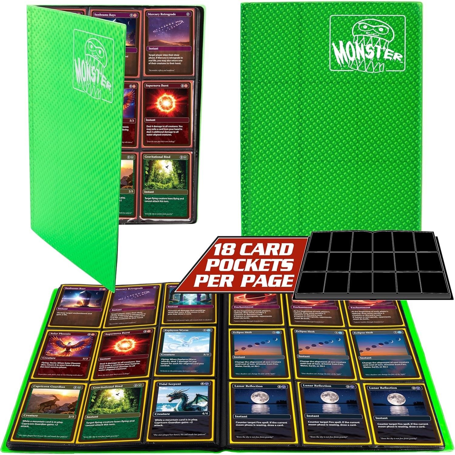 Buy now 9 Pocket Trading Card Binder- Holofoil Pink Album w Side Loading Pockets, AntiTheft Anti-Drop- TCG Collector Storage Organizer for 360 Cards-Compatible with Pokémon, Yu-Gi-Oh!, MTG Magic The Gathering Holofoil Green at indiglob india