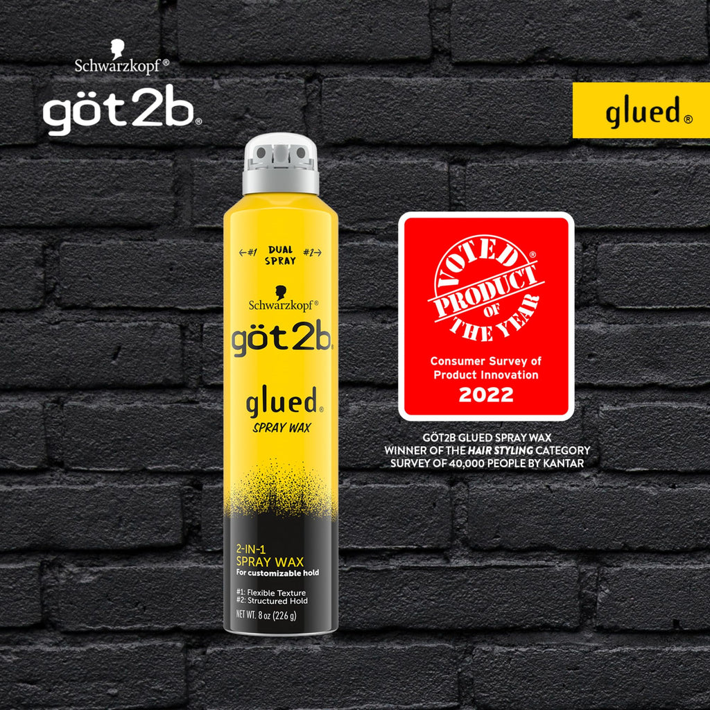 got2b Glued Customizable Hold Spray Wax, 2-in-1 Dual Nozzle, 8 oz | Versatile styling for flexible texture or structured hold, Lightweight formula, Washes out easily, Non-sticky feel