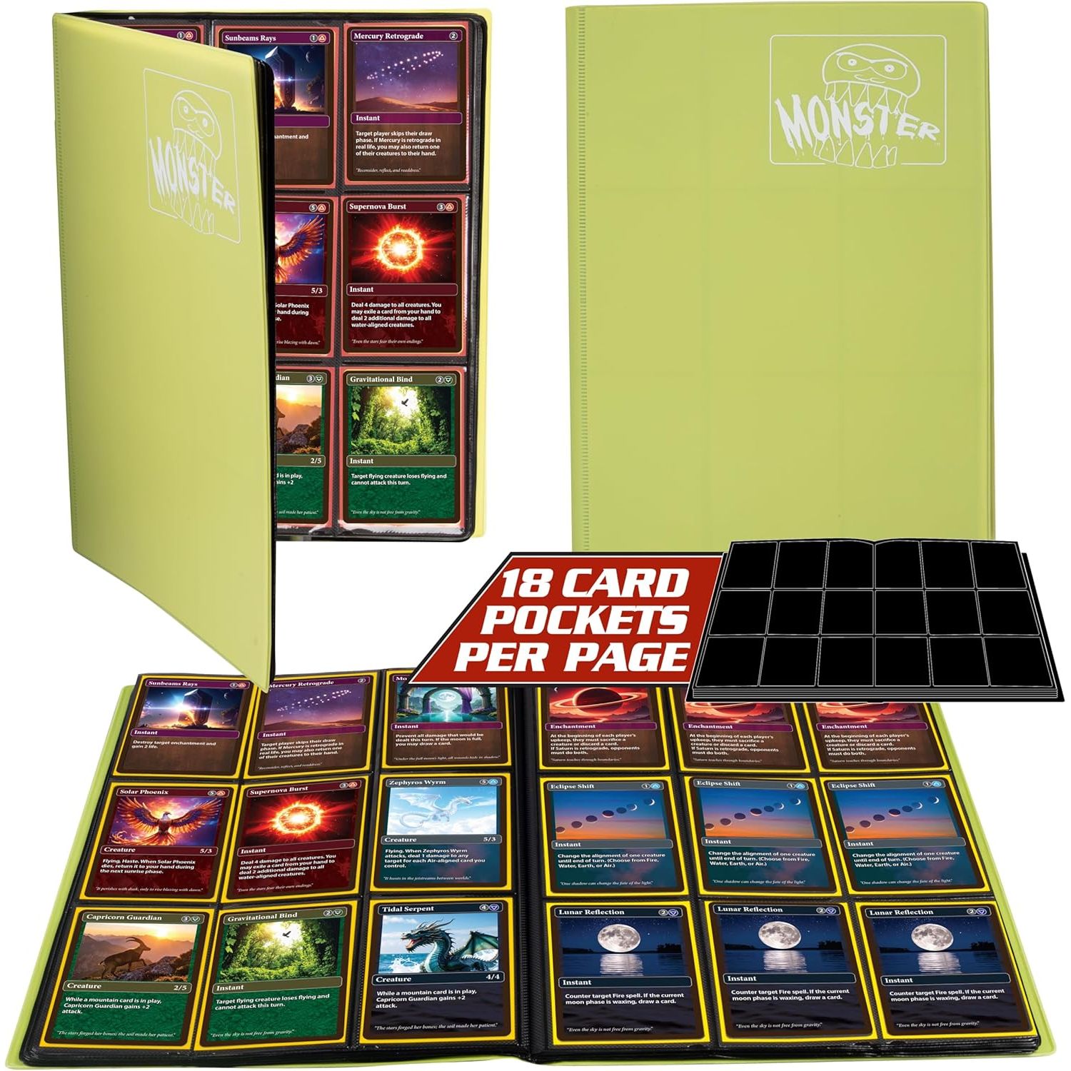 Buy now 9 Pocket Trading Card Binder- Holofoil Green Album w Side Loading Pockets, AntiTheft Anti-Drop- TCG Collector Storage Organizer for 360 CardsCompatible with Pokémon, Yu-Gi-Oh!, MTG Magic The Gathering at indiglob india