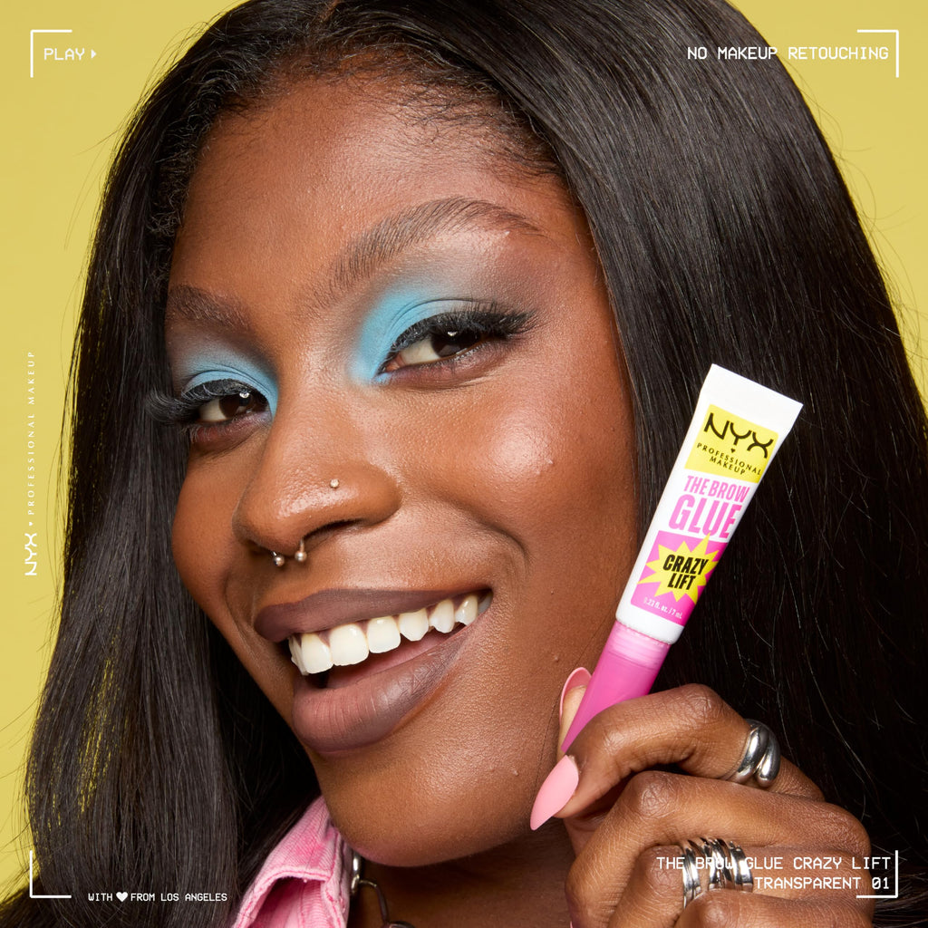 Buy now NYX PROFESSIONAL MAKEUP The Brow Glue Crazy Lift, Brow Lamination Gel with 16HR Strong Hold & Built-In Styling Comb - Clear Eyebrow Gel at indiglob india