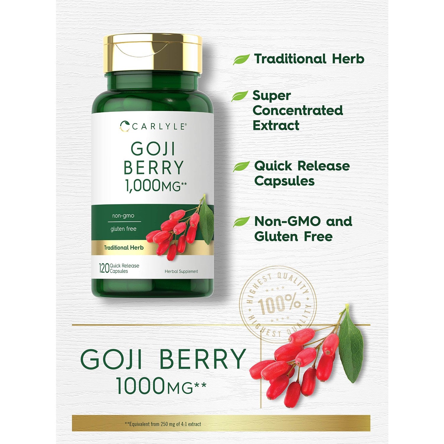 Buy now Carlyle Goji Berry | 120 Capsules | Concentrated Extract from Wolfberry Plant | Non-GMO, Gluten Free at indiglob india