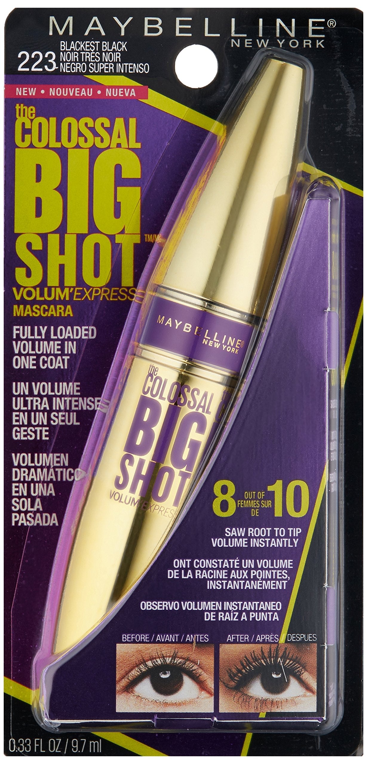 Buy now Maybelline New York Volum' Express The Colossal Big Shot Washable Mascara, Blackest Black, 0.33 fl. oz. at indiglob india