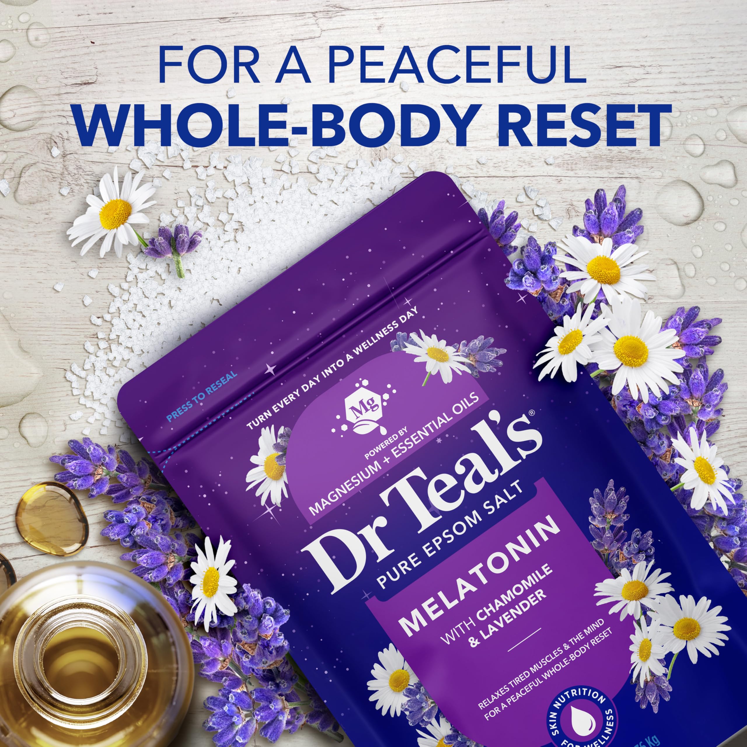 Dr Teal's Epsom Salt Magnesium Soak, Sleep Blend with Melatonin, Lavender & Chamomile Essential Oils, 3 lbs