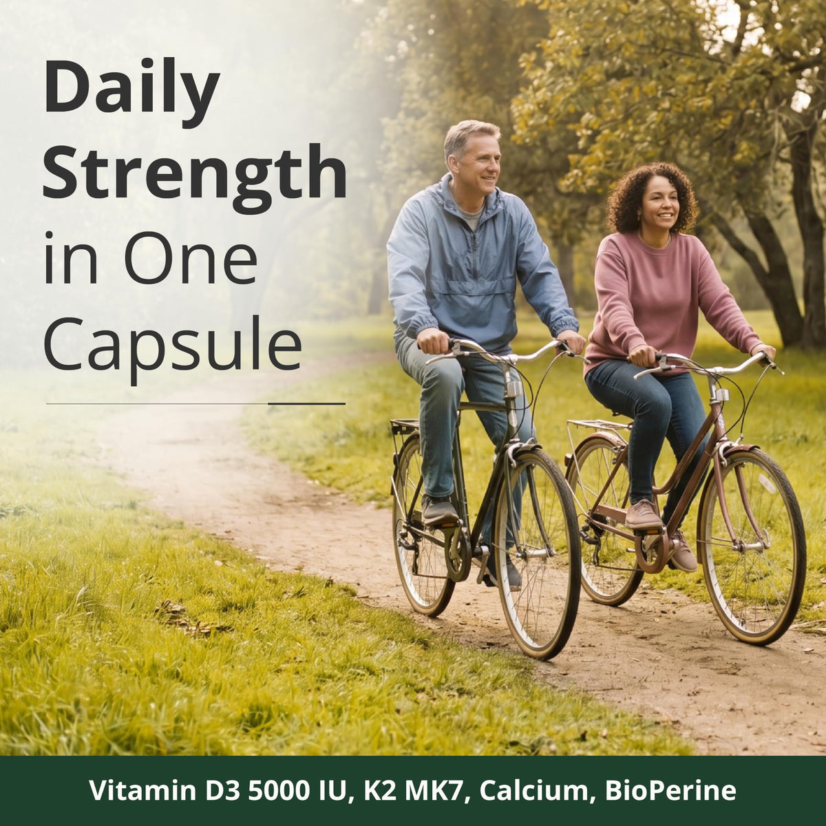 Vitamin D3 K2 Calcium Supplement – Vitamin D3 5000 IU, K2 MK7 – 60 Capsules