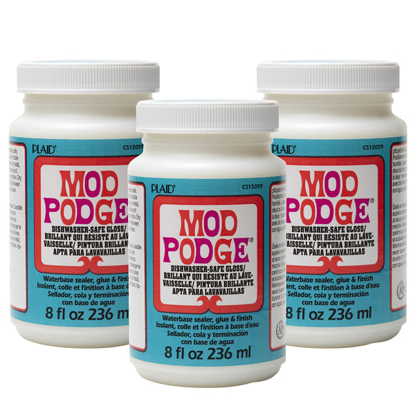 Mod Podge Dishwasher Safe Waterbased Sealer, Decoupage Glue with Gloss Finish, 8 fl oz (Pack of 3), Clear (CS15059A)- (Pack of 3)