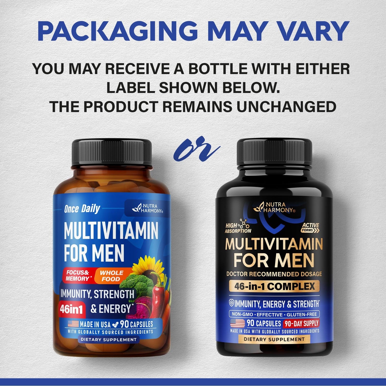 Multivitamin for Men - B-Complex & B12 | Whole Foods & Enzymes - 90 Caps | Mens Multivitamin 46in1 - Energy, Focus & Brain | Men's Health Complex - Bioavailable & Gentle on Stomach - Lab Tested, 1/Day