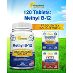 Vitamin B12 - 5000 MCG Supplement with Methylcobalamin (Methyl B-12) - 120 | Max Strength B12 Vitamins - 120 Tablets - Methylated Vit B 12 Support for Men & Women - Help Boost Energy & Brain Health
