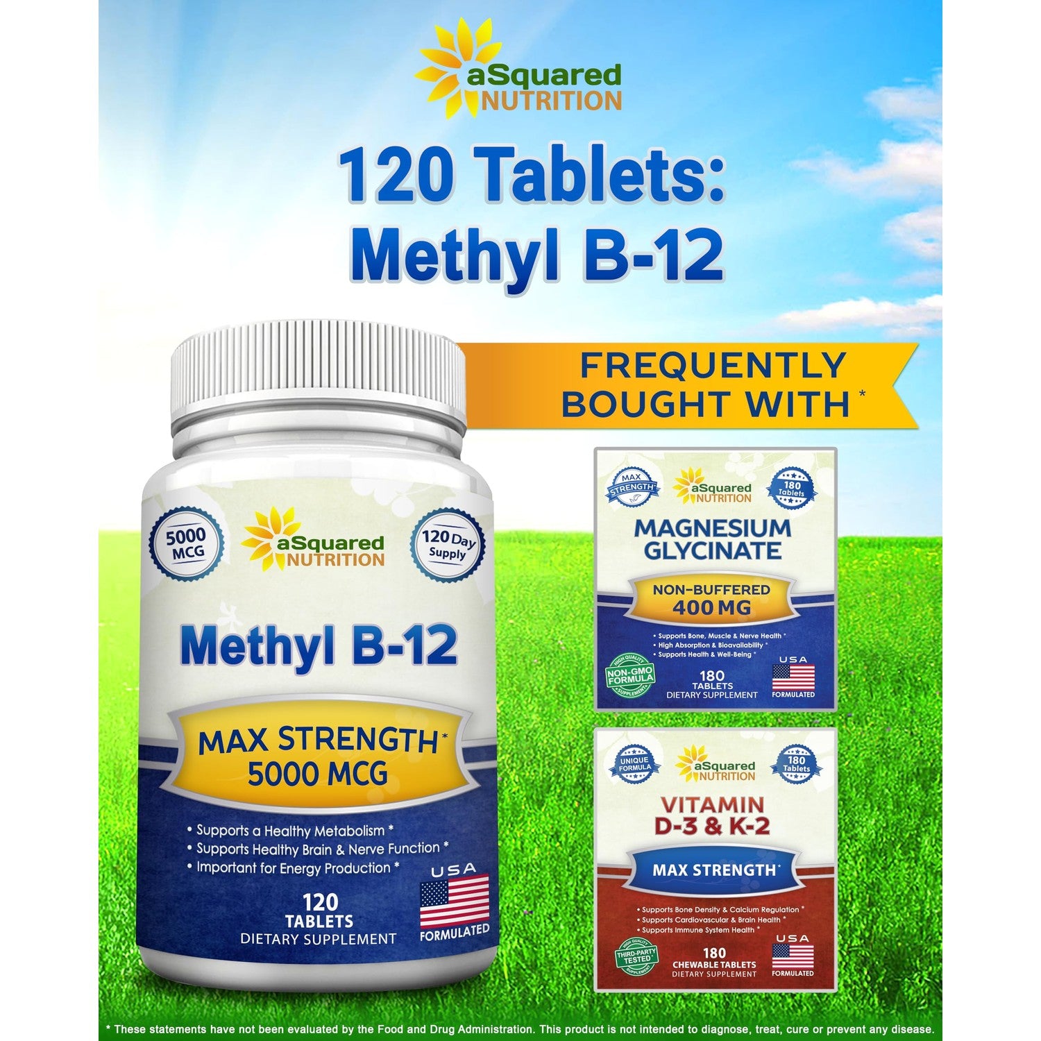 Vitamin B12 - 5000 MCG Supplement with Methylcobalamin (Methyl B-12) - 120 | Max Strength B12 Vitamins - 120 Tablets - Methylated Vit B 12 Support for Men & Women - Help Boost Energy & Brain Health