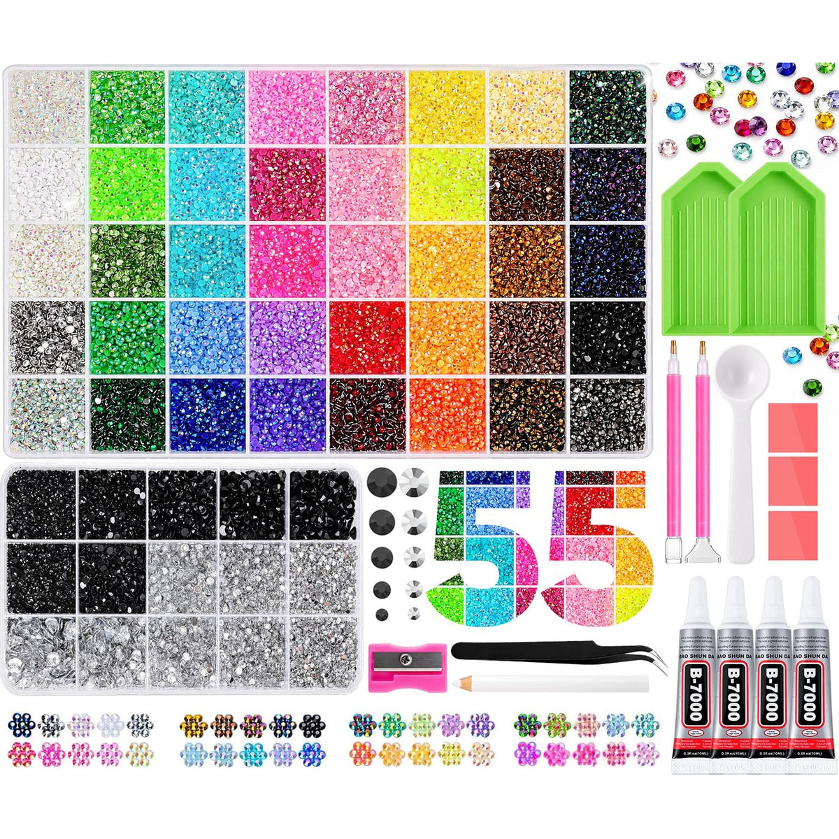 70000Pcs Bedazzling Kit 2 Boxes with Rhinestones for Bedazzling, DIY Crafts