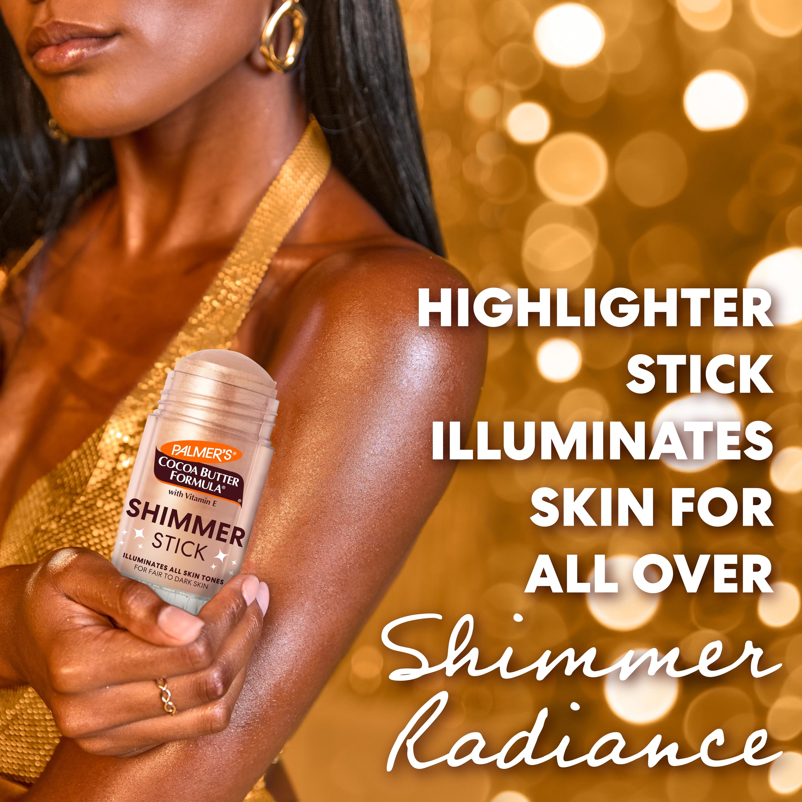 Palmer's Body Shimmer Stick, Cocoa Butter Formula with Vitamin E (1 Oz) | Radiant Highlighter Makeup for Body Glow, Provides 48hr Moisture, All Skin Tones & Types, Blendable, Dermatologist Approved