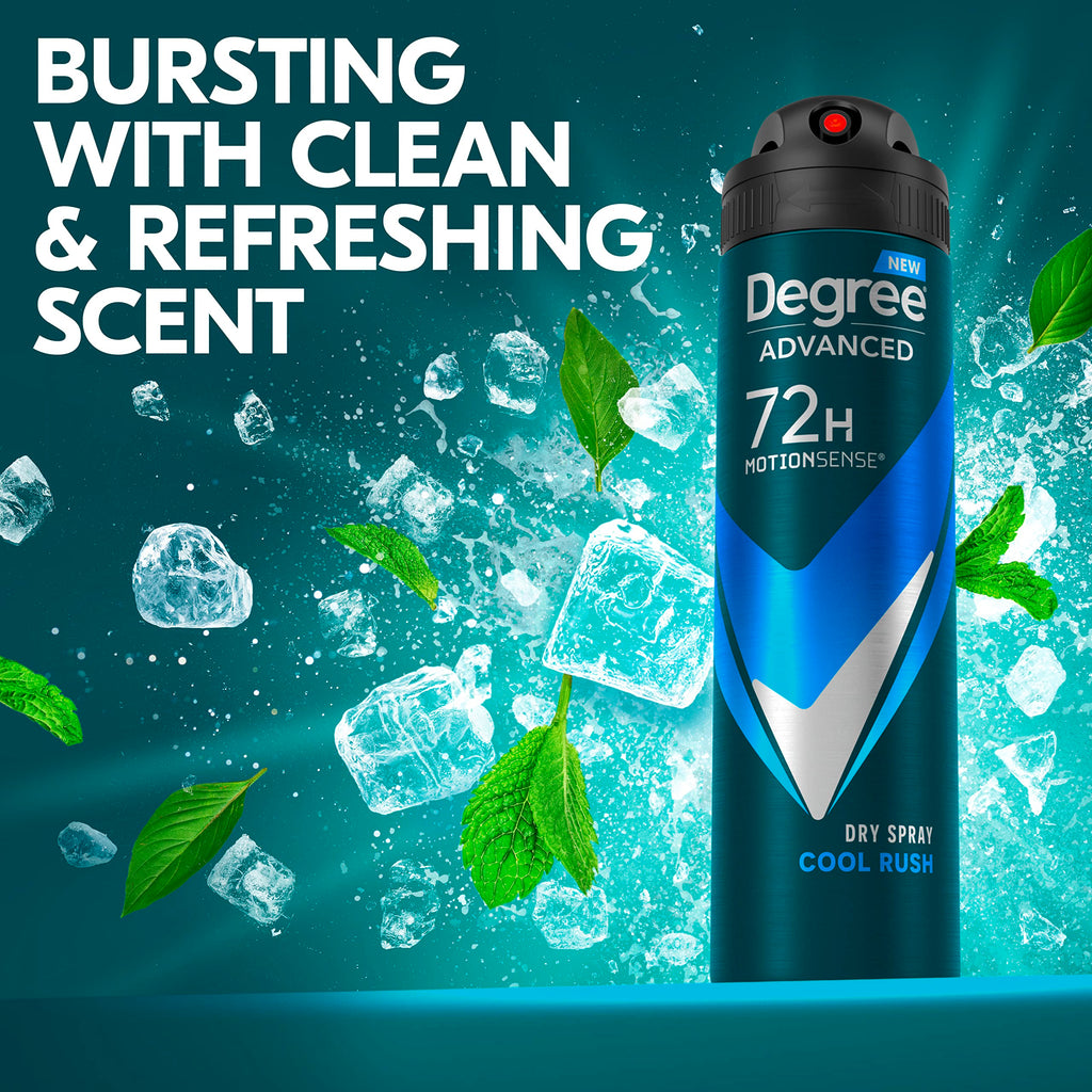Degree Antiperspirant Deodorant Dry Spray Cool Rush 3.8 oz 3 Count | 72-Hour Sweat and Odor Protection For Men With Body Heat Activated® Technology