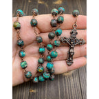 Buy now Nazareth Store Vintage Design Rosary Natural Jasper Stone Beads Necklace Holy Soil Medal & Cross Crucifix Religious Rosaries Terra Santa Jerusalem Collection at indiglob india