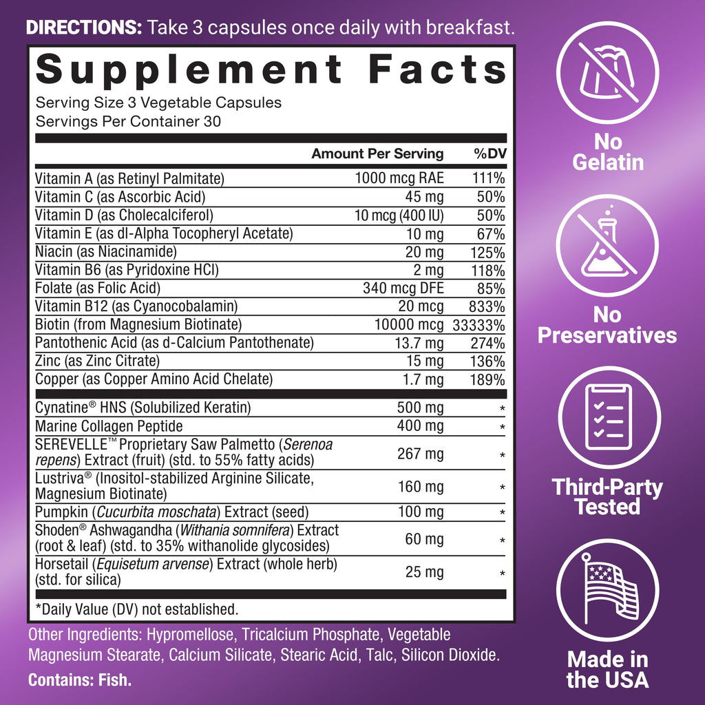 Force Factor Hair Growth Accelerator Pro with Clinically Studied Lustriva | Biotin, Keratin, Saw Palmetto & Hair Growth Vitamins, Hair Growth Supplement for Women, Results in 3 Weeks, 90 Capsules
