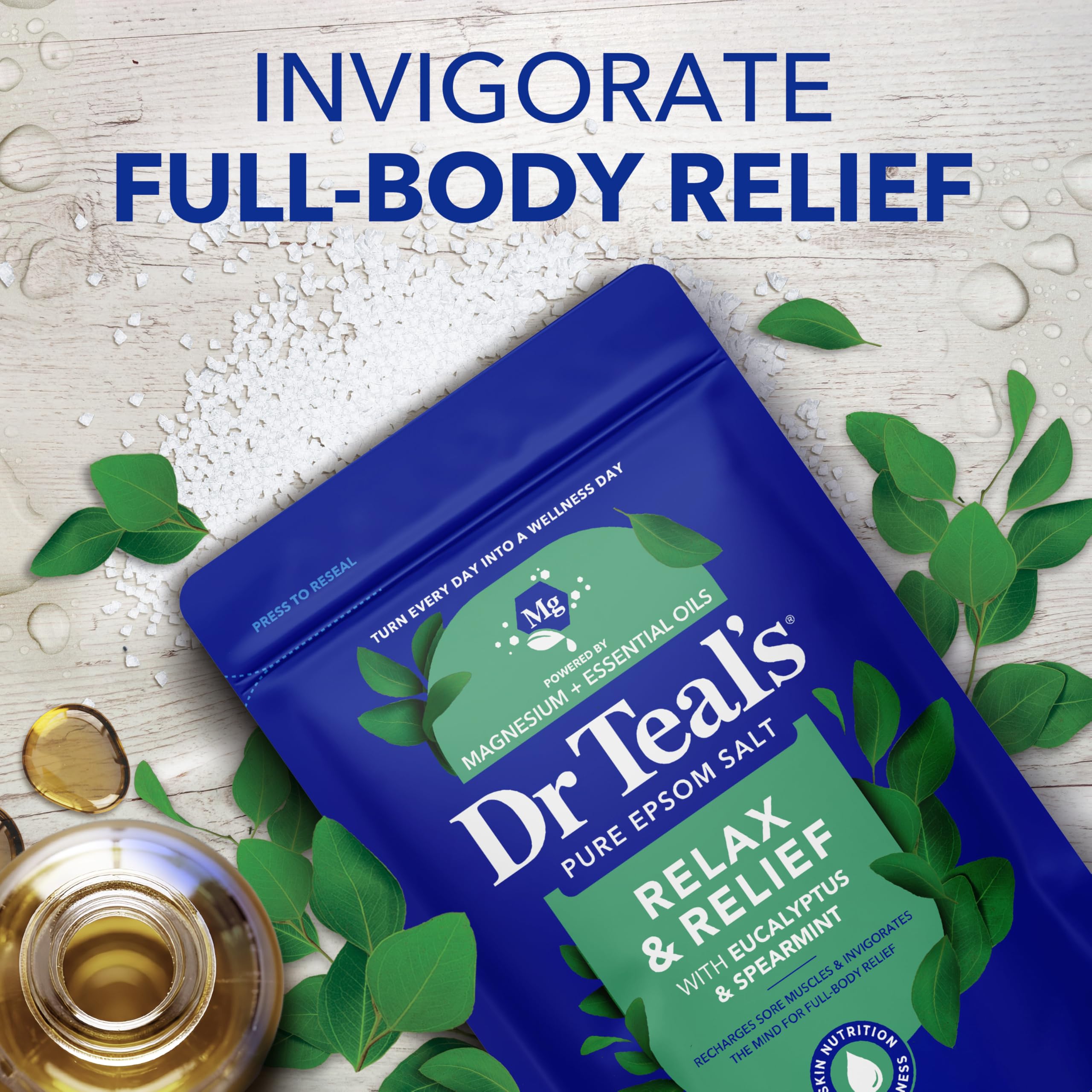 Dr Teal's Epsom Salt Magnesium Soak, Relax & Relief with Eucalyptus & Spearmint Essential Oils, 3 lbs