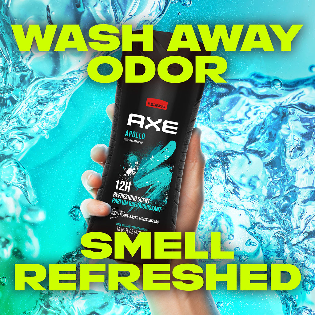 AXE Sage & Cedarwood Body Wash Apollo 4 Count 16 fl oz | For Long Lasting Freshness Men's Body Wash with Odor-Busting Prebiotics